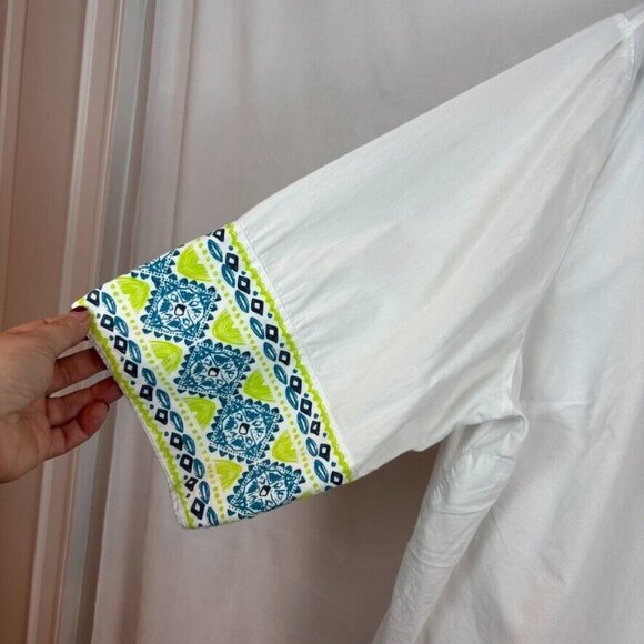 Catherine's Women's White Blue Embroidered Beaded‎ Boho Peasant Blouse Size 2X - Picture 4 of 11